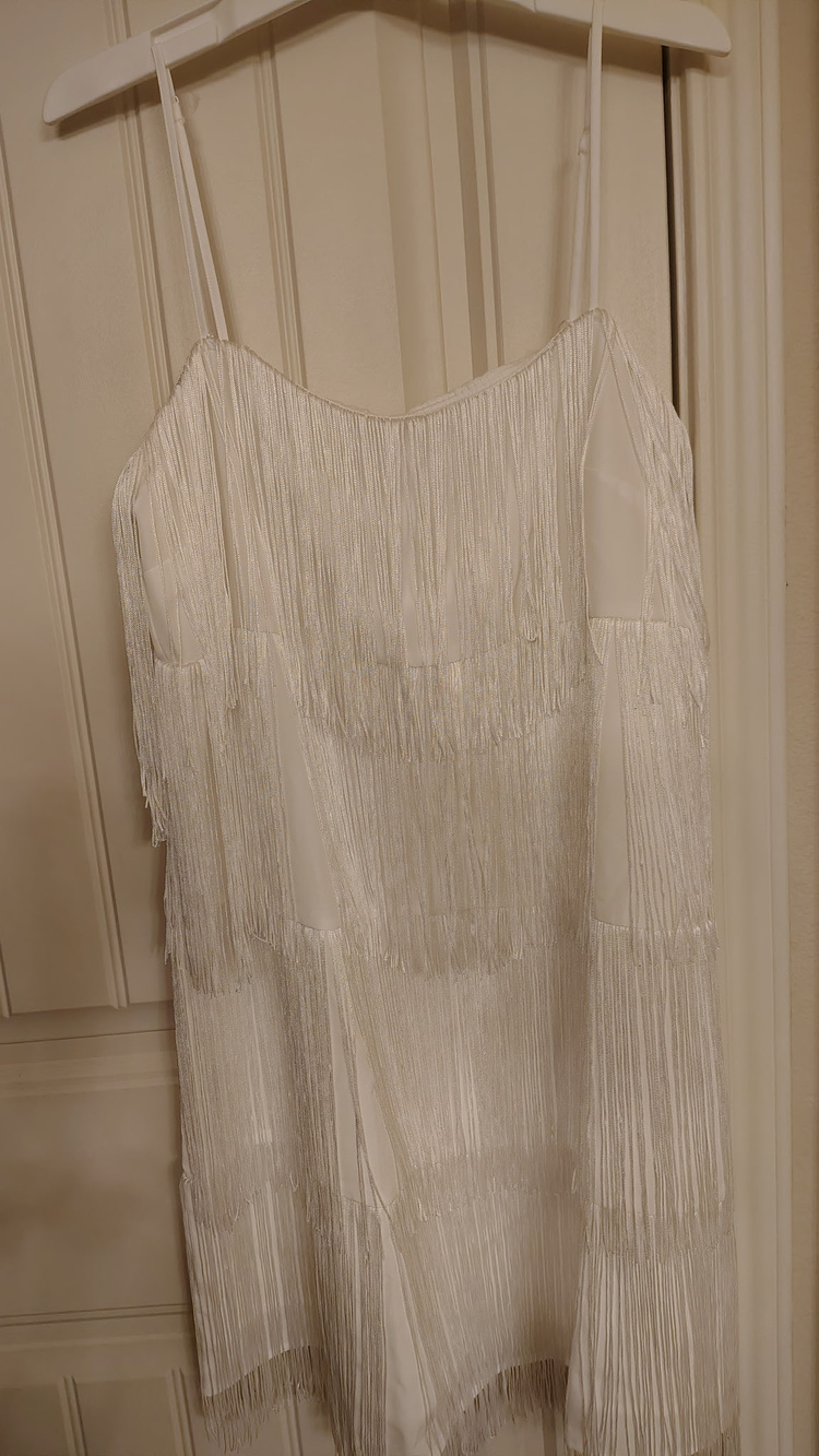 White Fringe Tiered Slip Dress Size M
